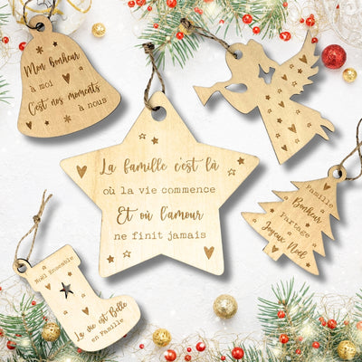 Lot de 5 Décorations de noel famille en Bois