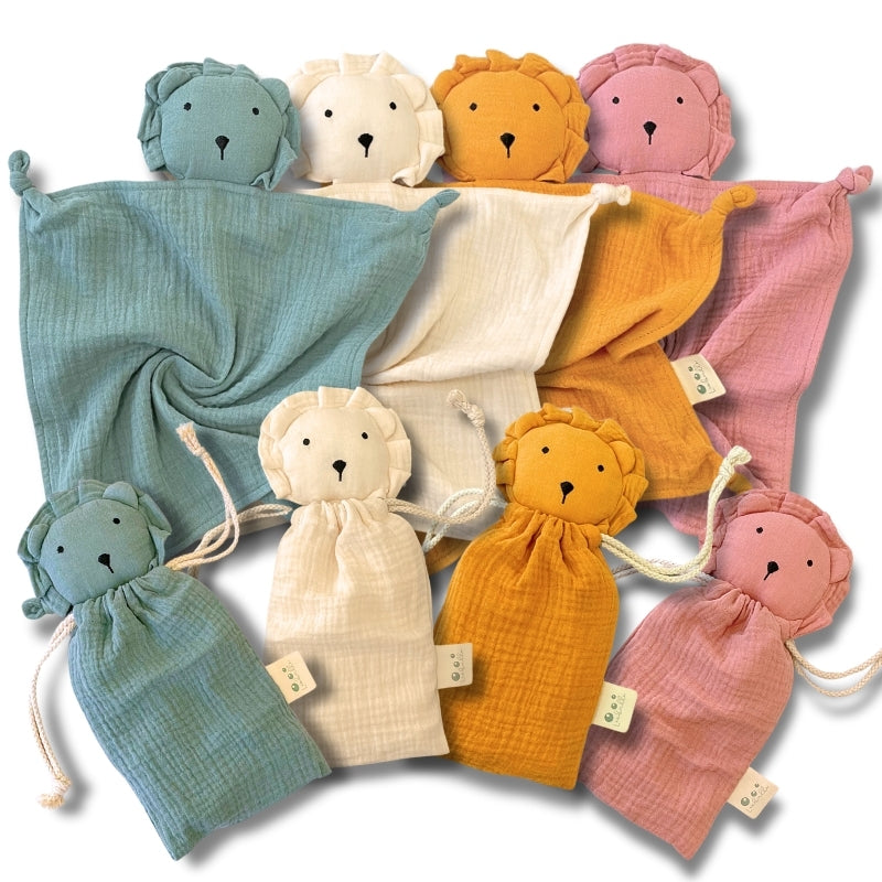 Doudou Lion Serviette Sécurité Bébé - Jouet Dentition Doux - Bavoir Respirable - Nouveau-né Garçon/Fille