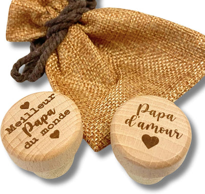Lot de 2 bouchons de vin personnalisés en bois et liège, gravés
