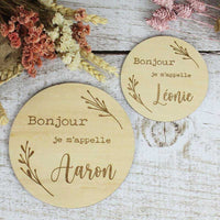 Carte Ronde en bois Personnalisée - Je m'appelle