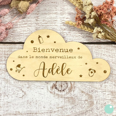 Plaque de porte bébé nuage en bois personnalisable