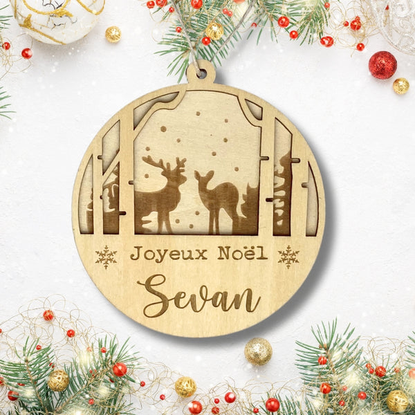 Boule de Noël "Joyeux Noël" à personnaliser - Foret & Cerfs