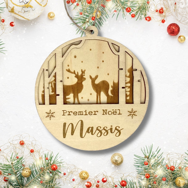 Boule de Noël "Premier Noel" à personnaliser - Foret & Cerfs