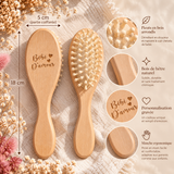 Brosse à picots en bois avec gravure unique - Longueur 18cm, larheur 5 cm, picots arrondis et manche en bois naturel