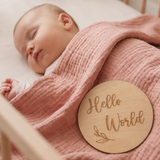 Carte en bois Hello World photo souvenir avec bébé 