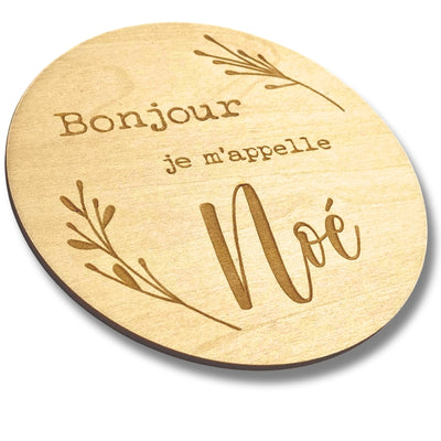 Carte Ronde en bois Personnalisée - Je m'appelle