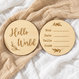 Hello World - Carte de naissance en bois à personnaliser 