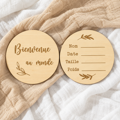 Bienvenue au monde - Carte de Naissance en bois à personnaliser