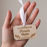 Étiquette de Cartable Personnalisée en Bois – Prénom & Coordonnées