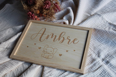 Cadre Prénom - Motif Elephant - Ambre