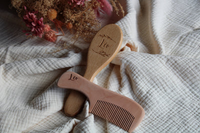 Brosse bébé en poils & Peigne - Feuille - Léo