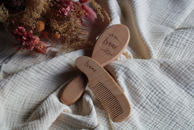 Brosse bébé en poils & Peigne - Feuille - Isaac