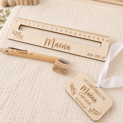 Kit du petit écolier, Règle + Taille-crayon, Stylo & étiquette personnalisée
