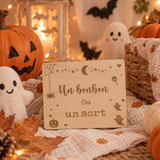 Plaque Halloween en bois – Un Bonbon ou un Sort