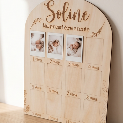 Support Photos "Ma Première Année" Personnalisé en Bois