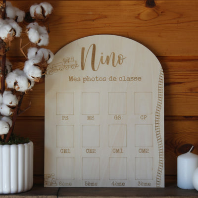 Support photo de classe personnalisé en bois motif train pour enfant