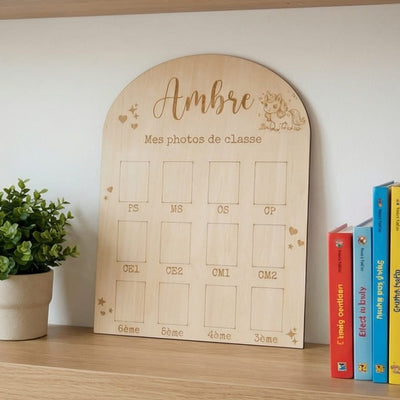 Support photo de classe personnalisé en bois – De la maternelle à la 3ème