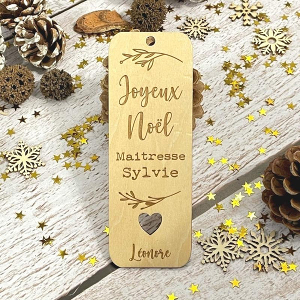 marque page en bois à offrir - joyeux noel maitresse
